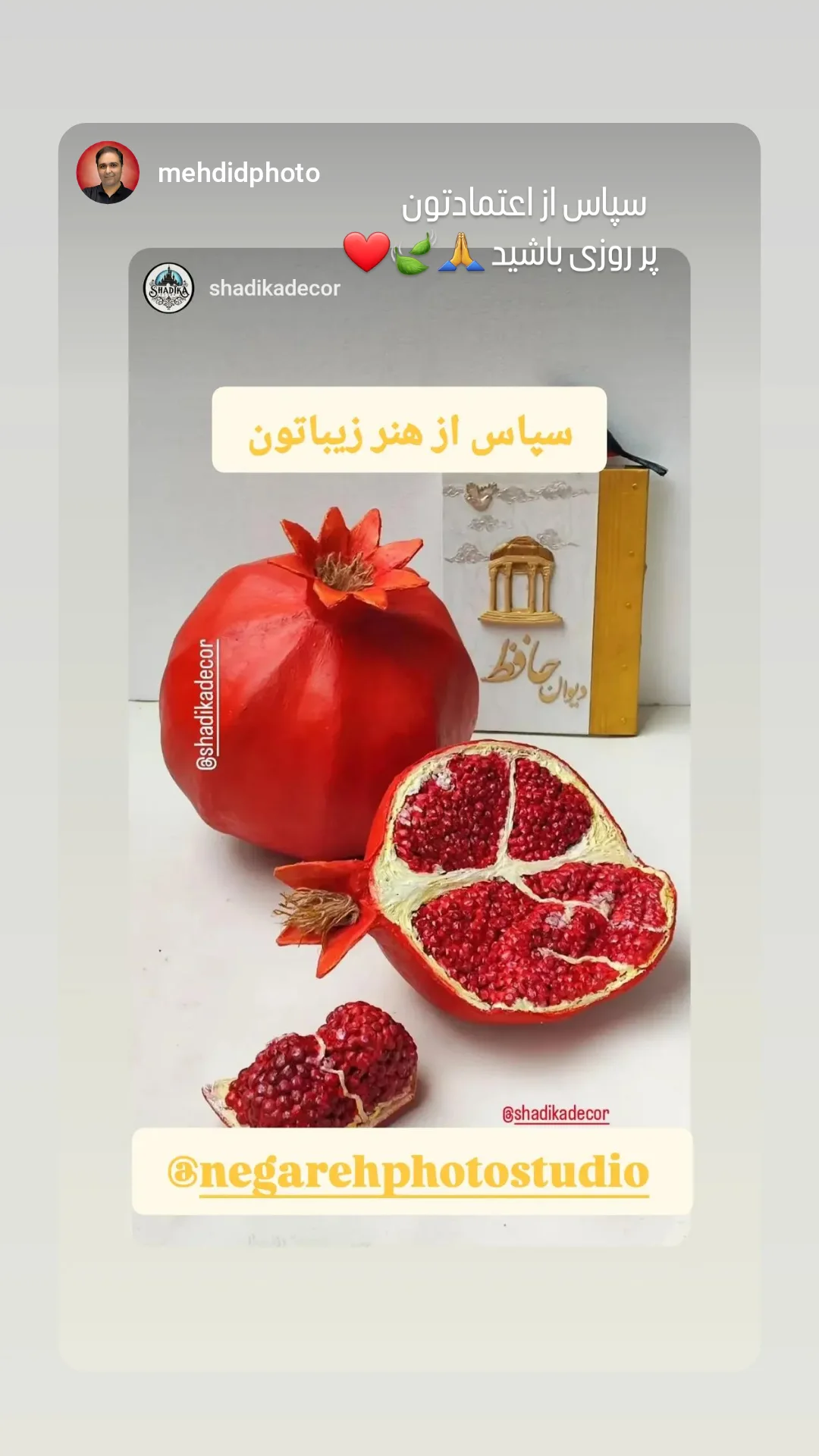 رضایت مشتری شادیکادکور - ماکت انار استودیو